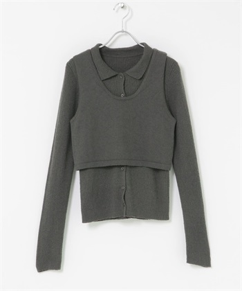 圈圈紗層次背心針織襯衫(炭灰色-one-CHARCOAL GRAY)