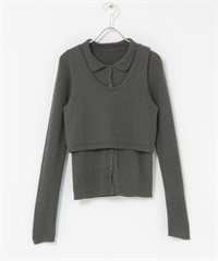 圈圈紗層次背心針織襯衫(炭灰色-one-CHARCOAL GRAY)