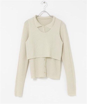 圈圈紗層次背心針織襯衫(鼠尾草綠-one-其他綠色)