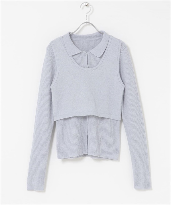 圈圈紗層次背心針織襯衫(淺藍色-one-LIGHT BLUE)