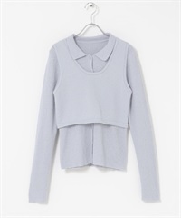 圈圈紗層次背心針織襯衫(淺藍色-one-LIGHT BLUE)