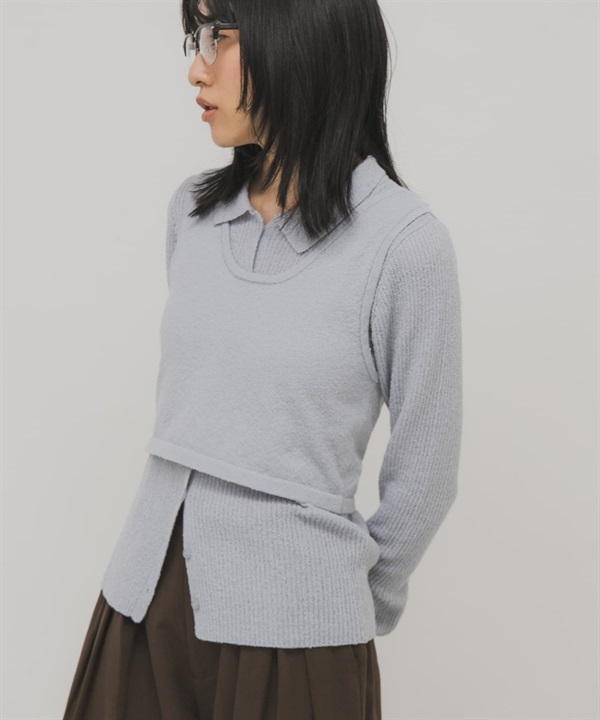 圈圈紗層次背心針織襯衫