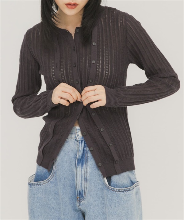 雙門襟鏤空針織衫