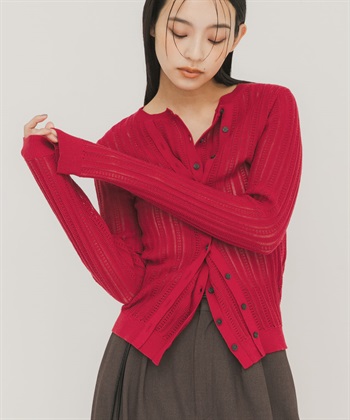 雙門襟鏤空針織衫