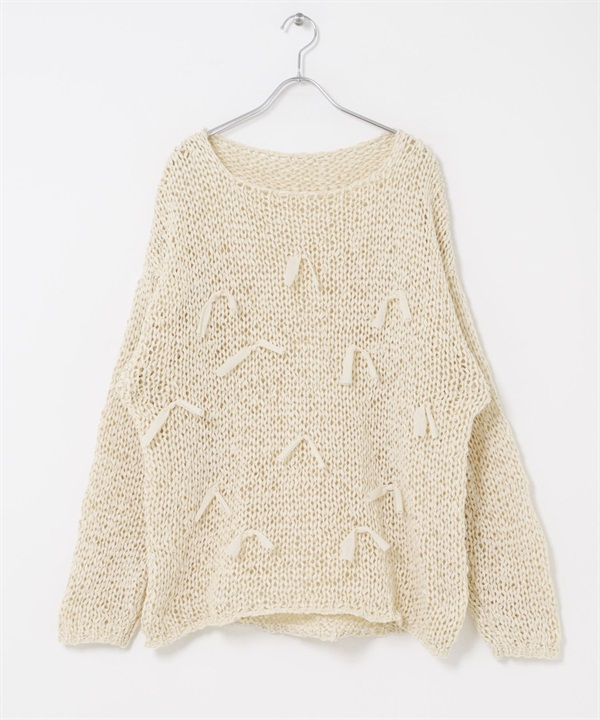 帶狀紗蝴蝶結寬版針織衫(象牙白-one-IVORY)