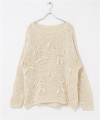 帶狀紗蝴蝶結寬版針織衫(象牙白-one-IVORY)