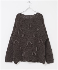 帶狀紗蝴蝶結寬版針織衫(深棕色-one-DARK BROWN)