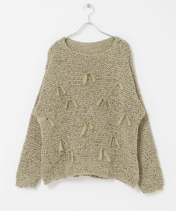 帶狀紗蝴蝶結寬版針織衫(淺卡其綠-one-LIGHT KHAKI)