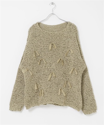 帶狀紗蝴蝶結寬版針織衫(淺卡其綠-one-LIGHT KHAKI)