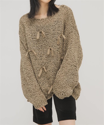 帶狀紗蝴蝶結寬版針織衫