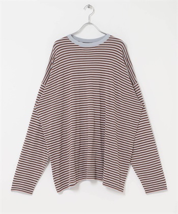 透膚橫紋寬鬆針織衫(灰色x棕色-one-其他灰色)