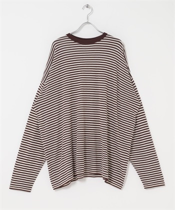 透膚橫紋寬鬆針織衫(棕色x象牙白-one-其他棕色)