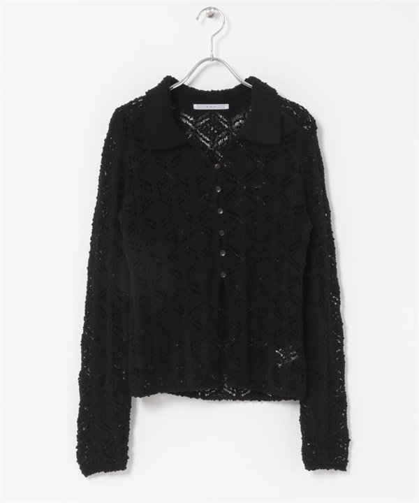 鉤針蕾絲針織襯衫(黑色-one-BLACK)
