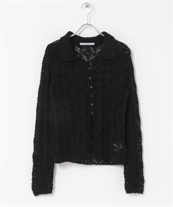 鉤針蕾絲針織襯衫(黑色-one-BLACK)