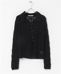 鉤針蕾絲針織襯衫(黑色-one-BLACK)