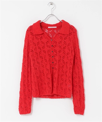 鉤針蕾絲針織襯衫(紅色-one-RED)