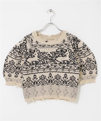 緹花蓬袖針織衫(可成套搭配)(膚色-one-BEIGE)