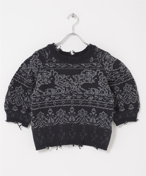 緹花蓬袖針織衫(可成套搭配)(藏青色-one-NAVY)