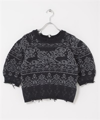 緹花蓬袖針織衫(可成套搭配)(藏青色-one-NAVY)