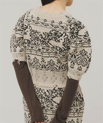 緹花蓬袖針織衫(可成套搭配)