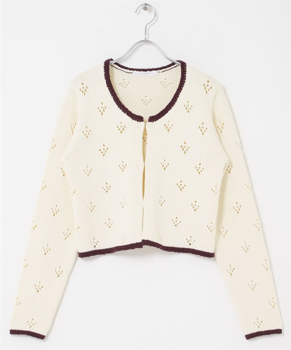 孔眼設計短版針織開襟衫(象牙白-one-IVORY)