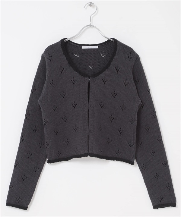 孔眼設計短版針織開襟衫(炭灰色-one-CHARCOAL GRAY)