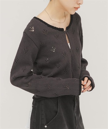 孔眼設計短版針織開襟衫