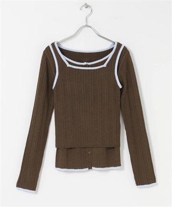 【成套組合】2WAY針織背心 x 開襟衫(棕色-one-BROWN)