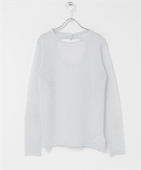 背後開衩透膚針織上衣(淺藍色-one-LIGHT BLUE)