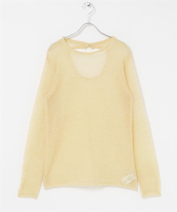 背後開衩透膚針織上衣(黃色-one-其他黃色)