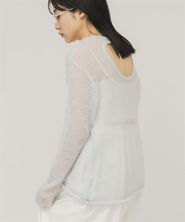 背後開衩透膚針織上衣