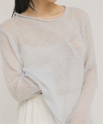 背後開衩透膚針織上衣