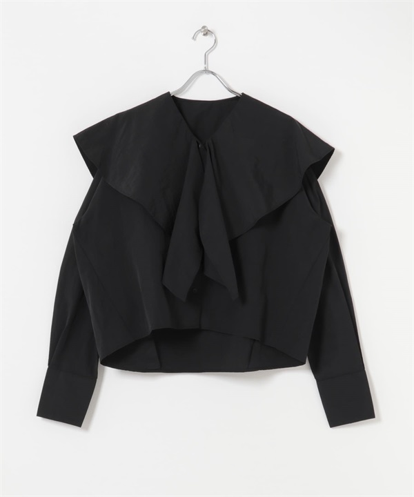 荷葉大領片罩衫(黑色-one-BLACK)