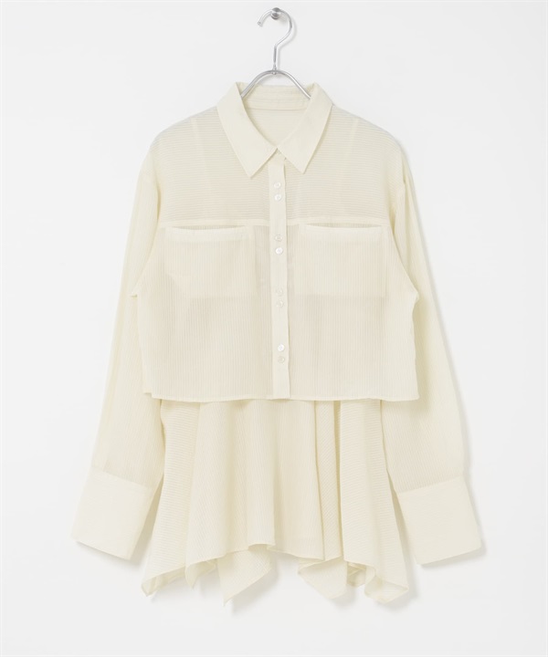 【成套組合】不規則下擺吊帶背心 X 短版襯衫(米色-one-其他白色)