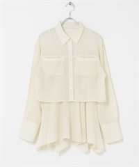 【成套組合】不規則下擺吊帶背心 X 短版襯衫(米色-one-其他白色)