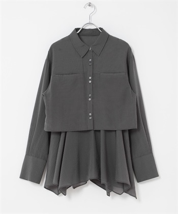 【成套組合】不規則下擺吊帶背心 X 短版襯衫(炭灰色-one-其他灰色)