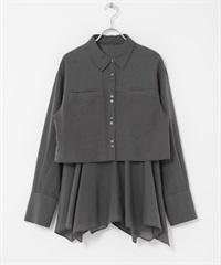 【成套組合】不規則下擺吊帶背心 X 短版襯衫(炭灰色-one-其他灰色)