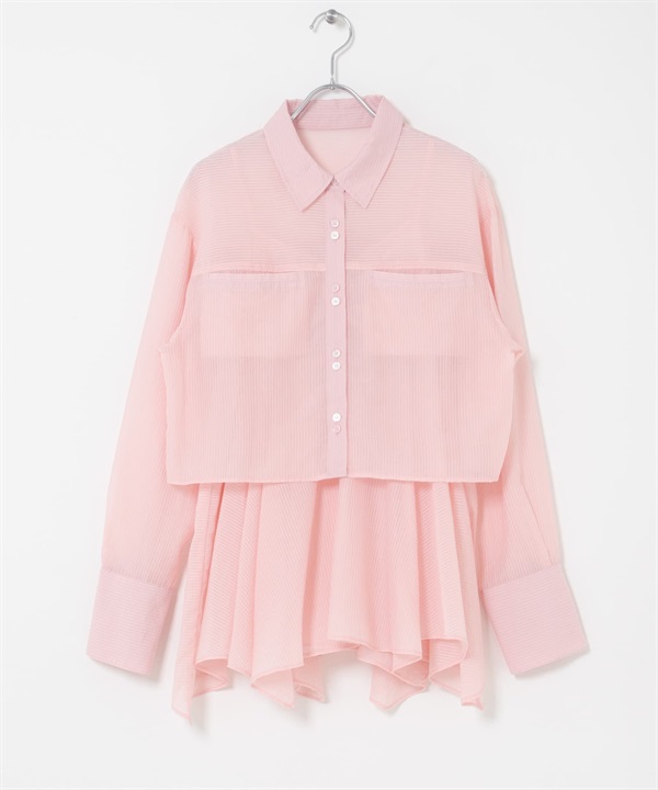 【成套組合】不規則下擺吊帶背心 X 短版襯衫(粉紅色-one-其他粉色)