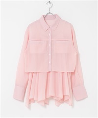 【成套組合】不規則下擺吊帶背心 X 短版襯衫(粉紅色-one-其他粉色)