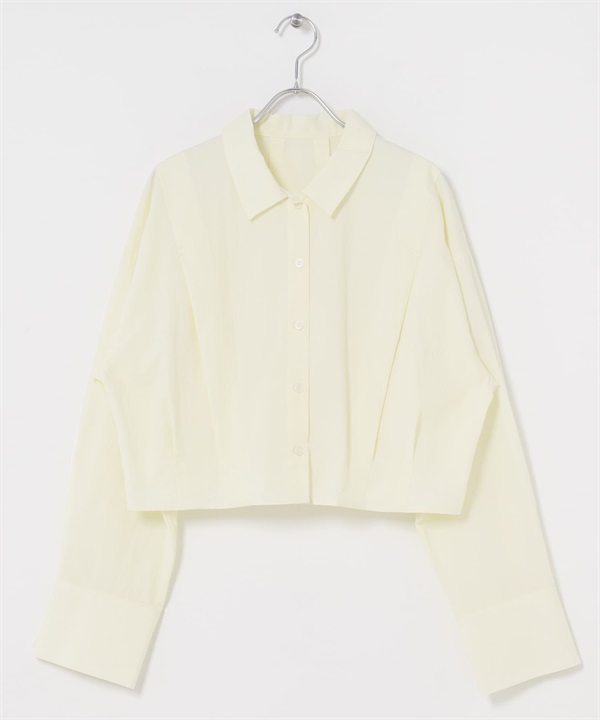 下擺打褶短版襯衫(象牙白-one-IVORY)