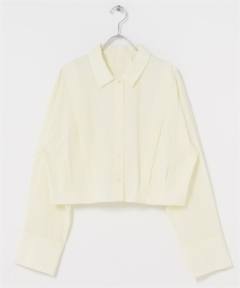 下擺打褶短版襯衫(象牙白-one-IVORY)