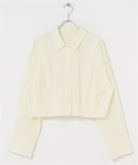 下擺打褶短版襯衫(象牙白-one-IVORY)