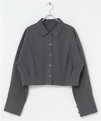 下擺打褶短版襯衫(炭灰色-one-CHARCOAL GRAY)