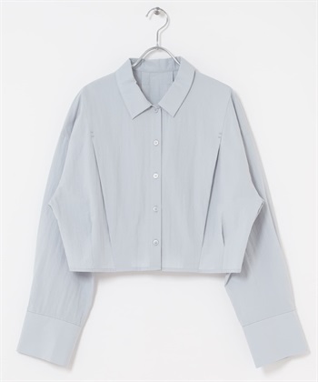 下擺打褶短版襯衫(淺藍色-one-LIGHT BLUE)