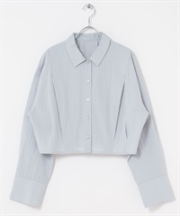 下擺打褶短版襯衫(淺藍色-one-LIGHT BLUE)