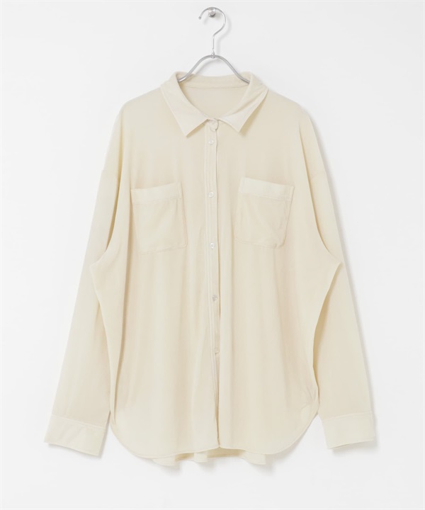 透膚絲絨寬鬆襯衫(象牙白-one-IVORY)