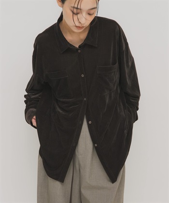 透膚絲絨寬鬆襯衫