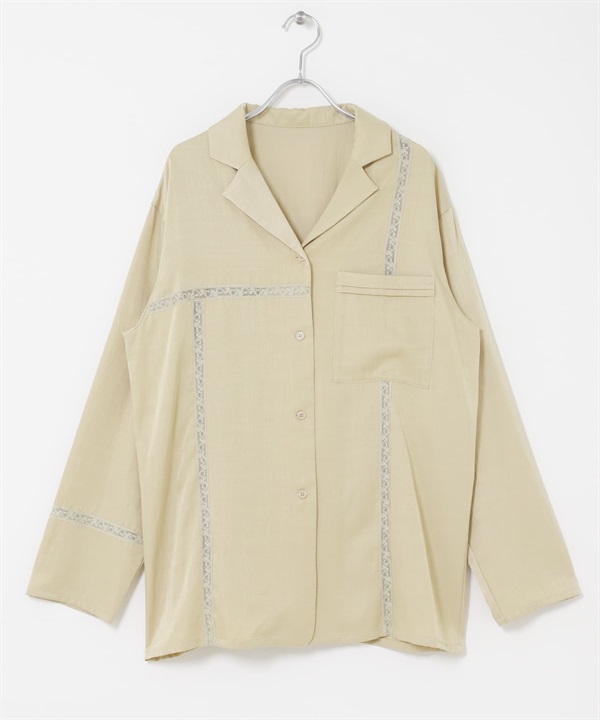 沙典緞寬鬆襯衫(可成套搭配)(膚色-one-BEIGE)