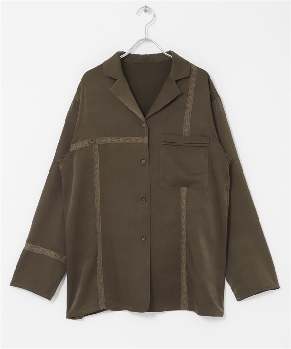 沙典緞寬鬆襯衫(可成套搭配)(深卡其綠-one-其他綠色)