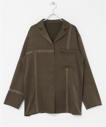 沙典緞寬鬆襯衫(可成套搭配)(深卡其綠-one-其他綠色)